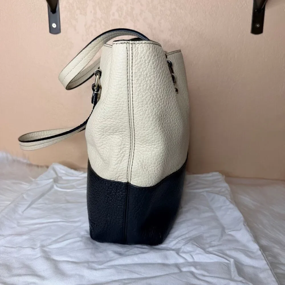 Kate Spade Blaine Grove Color Block Cream and Black Pebbled Leather Shoulder Bag
